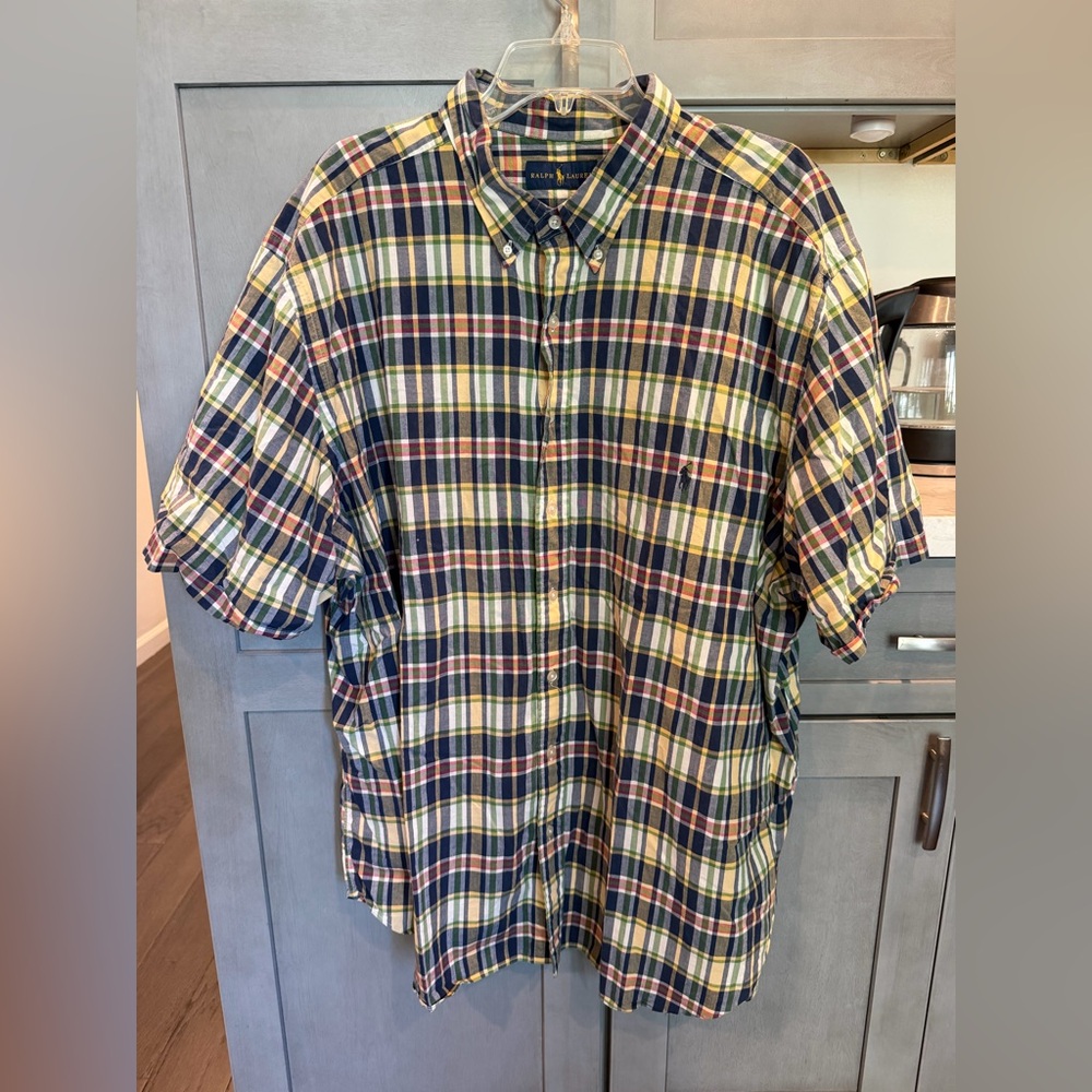 Ralph Lauren Men's Blue and Yellow Plaid Shirt